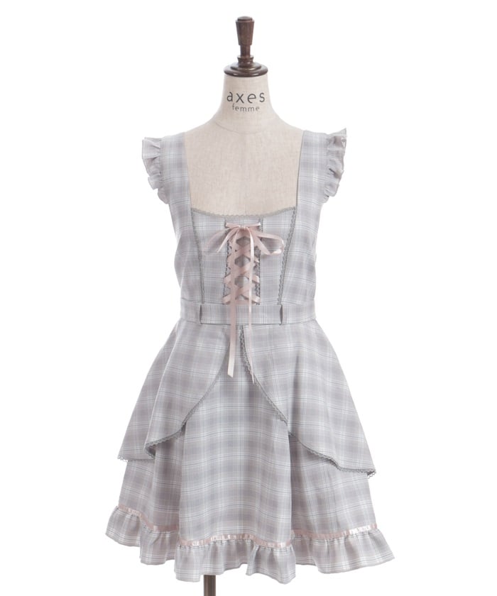 Check Pattern Lace-Up Jumper Skirt