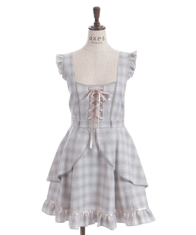 Check Pattern Lace-Up Jumper Skirt