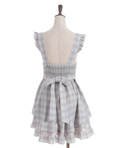 Check Pattern Lace-Up Jumper Skirt