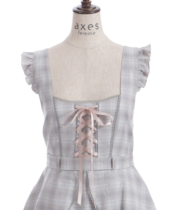 Check Pattern Lace-Up Jumper Skirt