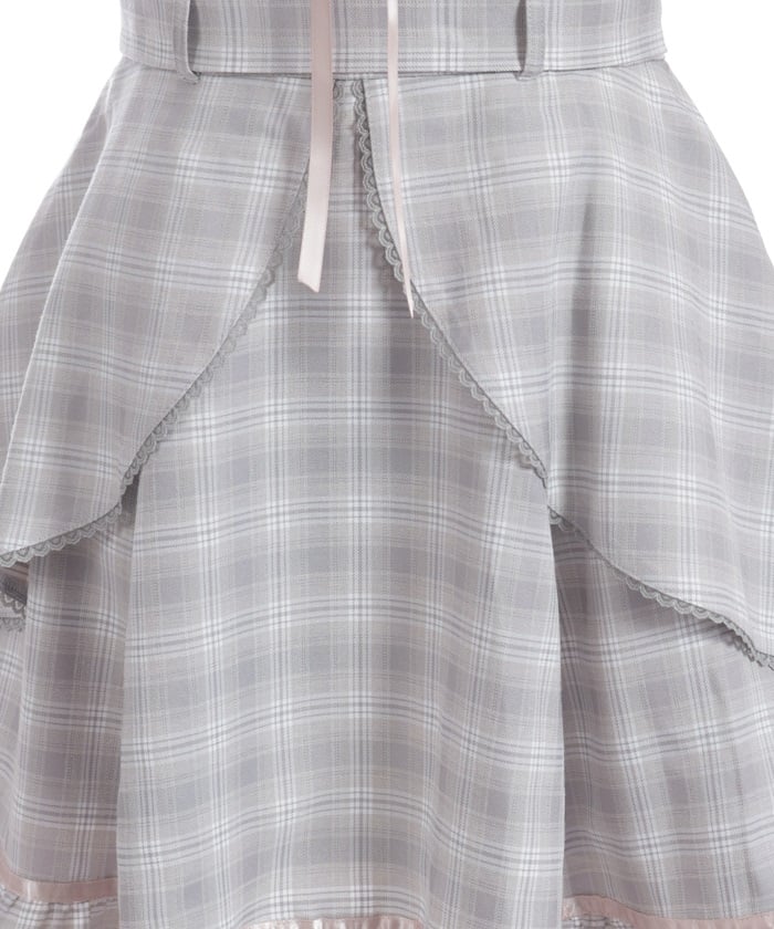 Check Pattern Lace-Up Jumper Skirt