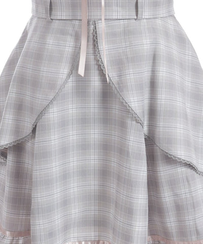 Check Pattern Lace-Up Jumper Skirt