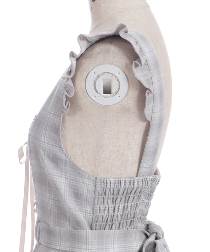 Check Pattern Lace-Up Jumper Skirt