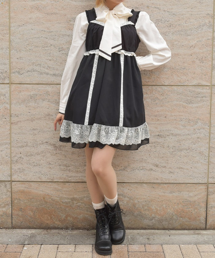 axes femme black dress Lace Design Tunic – from JAPAN Color:Navy Multi
