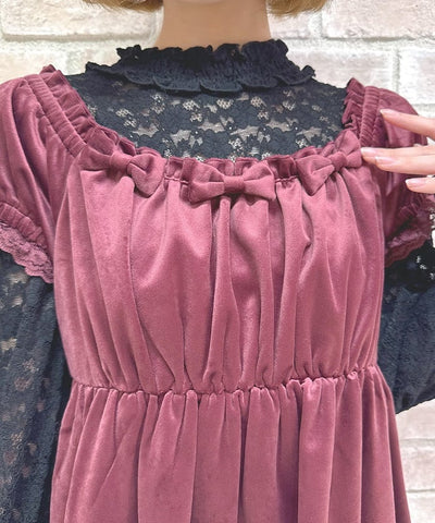 Trois Ribbon Velour Dress