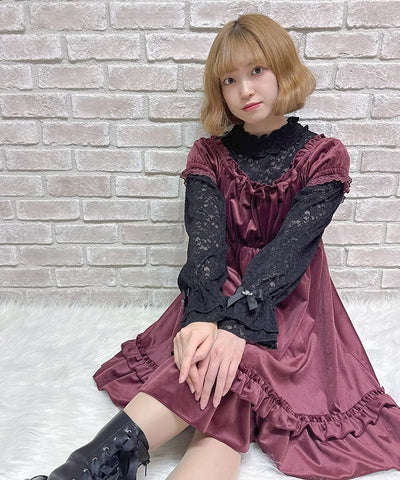 Trois Ribbon Velour Dress