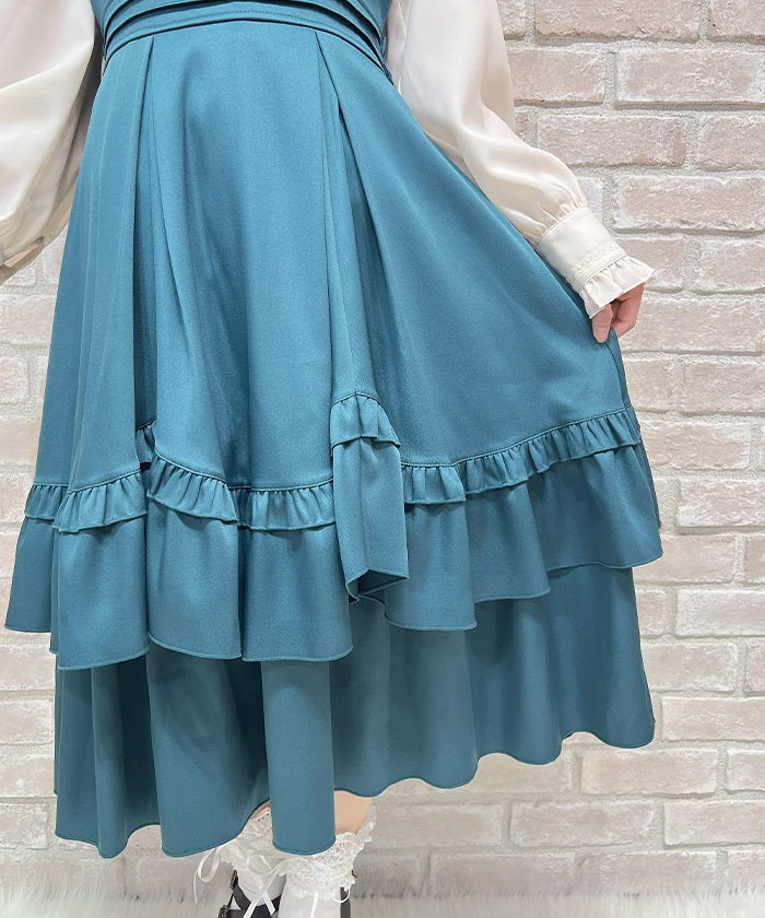 Back Ribbon Frill Jumper Skirt