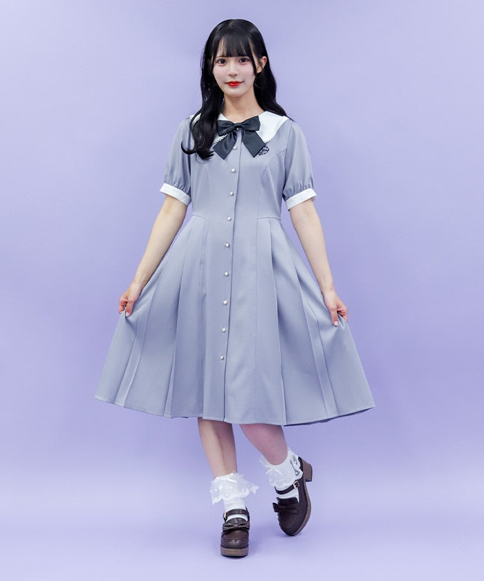 Logo Embroidery Pleated Dress