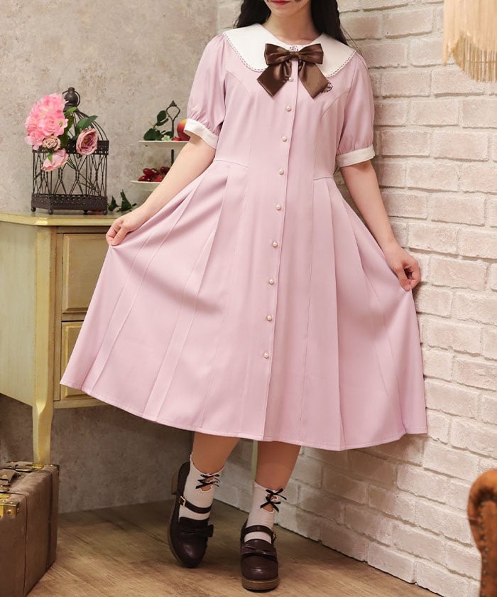 Logo Embroidery Pleated Dress
