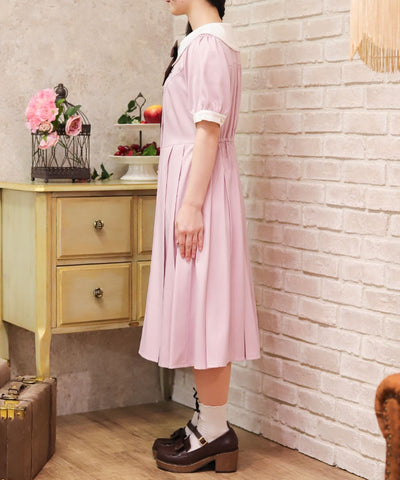Logo Embroidery Pleated Dress