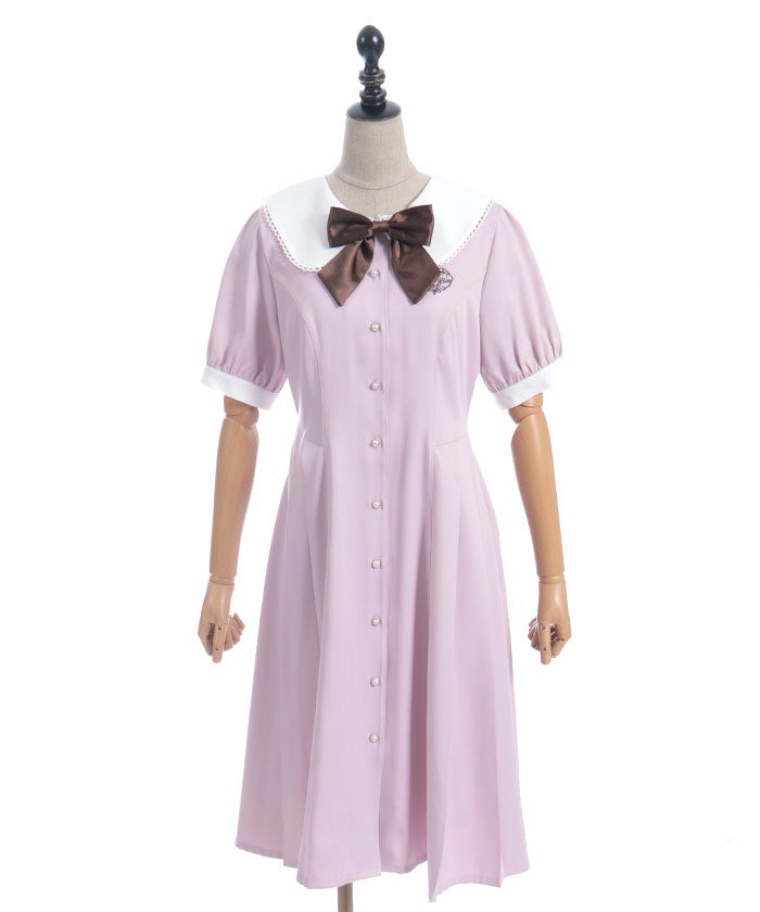 Logo Embroidery Pleated Dress