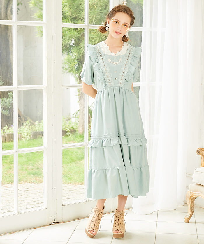 Ladder Lace & Sleeve Rose Embroidery Dress – axes femme from JAPAN