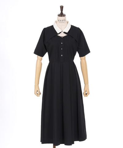 Cutwork Pleated Dress with Collar