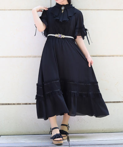 Flare Sleeve Dress with Cameo