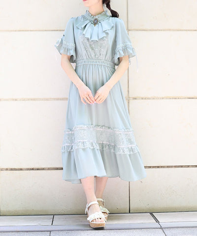 Flare Sleeve Dress with Cameo