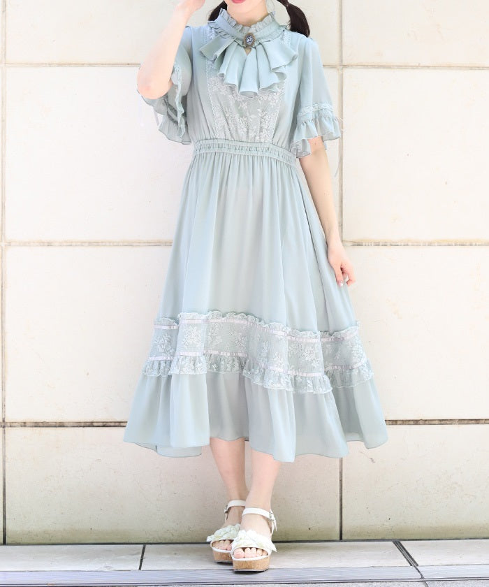 Flare Sleeve Dress with Cameo