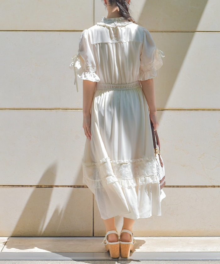 Flare Sleeve Dress with Cameo
