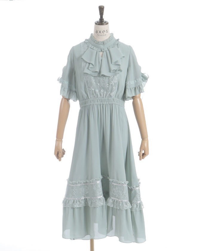 Flare Sleeve Dress with Cameo  axes femme from JAPAN
