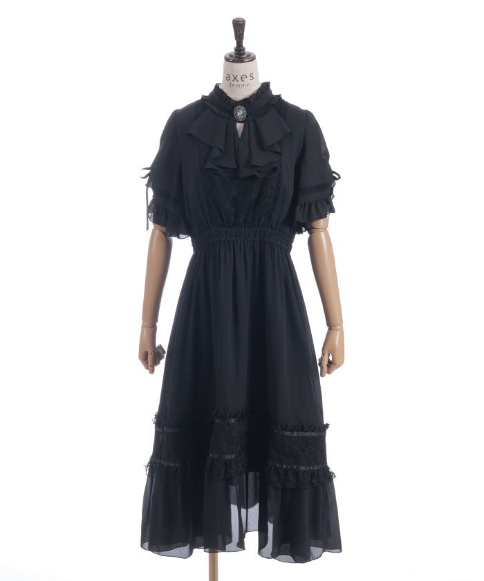 Flare Sleeve Dress with Cameo