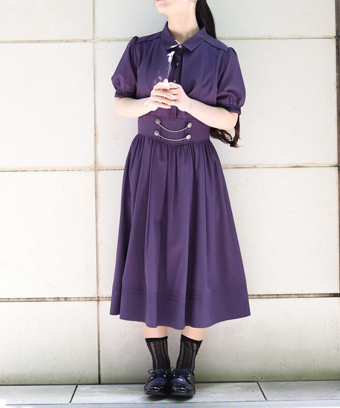 High-Waisted Flap Design Short Sleeve Dress