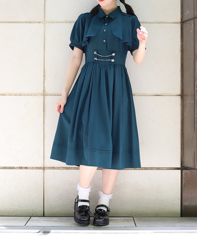 High-Waisted Flap Design Short Sleeve Dress