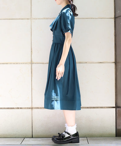 High-Waisted Flap Design Short Sleeve Dress