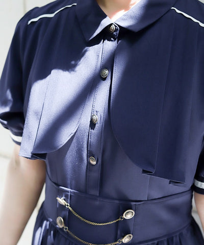 High-Waisted Flap Design Short Sleeve Dress