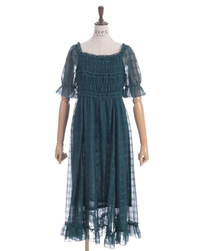 axes femme blue dress Sheer Plaid Shirring Dress – axes femme from JAPAN