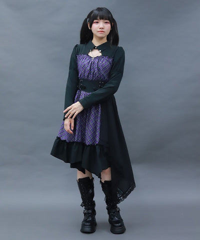 Asymmetric Frill Check Dress