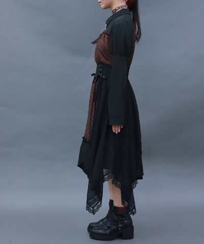 Asymmetric Frill Check Dress