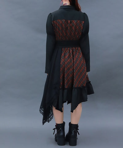 Asymmetric Frill Check Dress