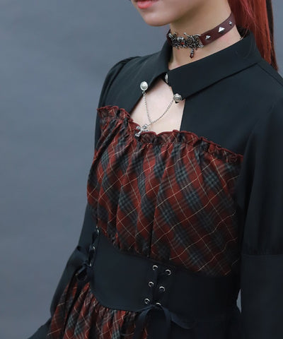 Asymmetric Frill Check Dress