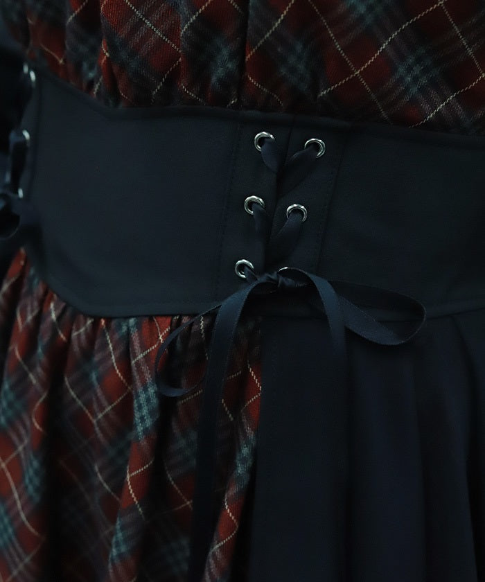 Asymmetric Frill Check Dress