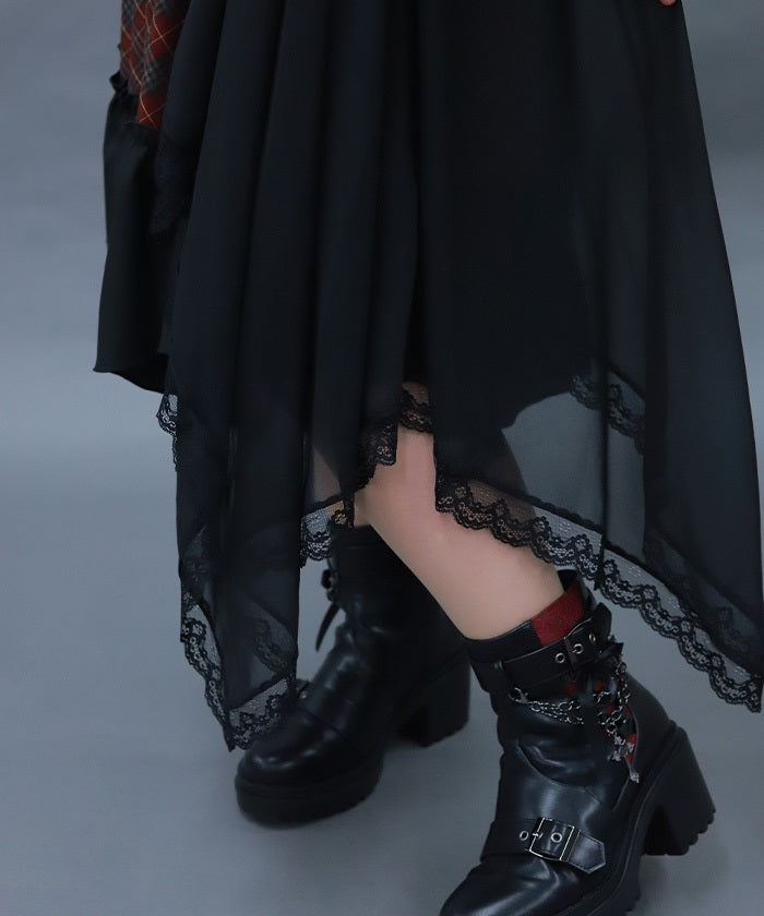 Asymmetric Frill Check Dress