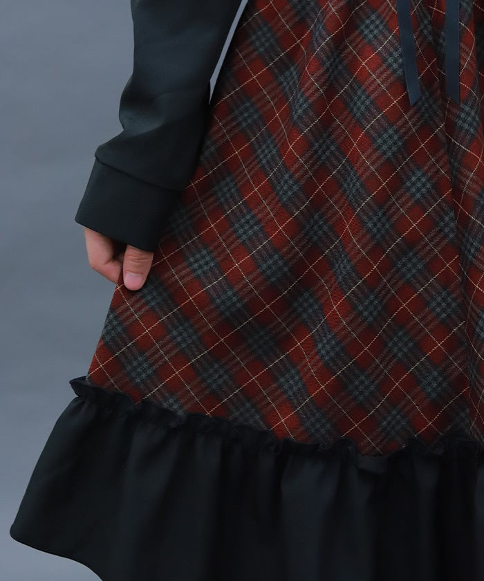 Asymmetric Frill Check Dress