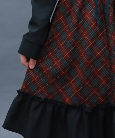 Asymmetric Frill Check Dress