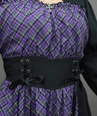 Asymmetric Frill Check Dress