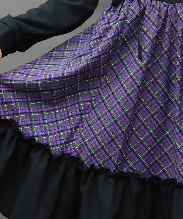 Asymmetric Frill Check Dress