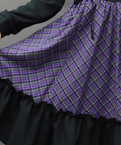 Asymmetric Frill Check Dress