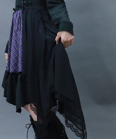 Asymmetric Frill Check Dress