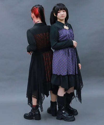 Asymmetric Frill Check Dress