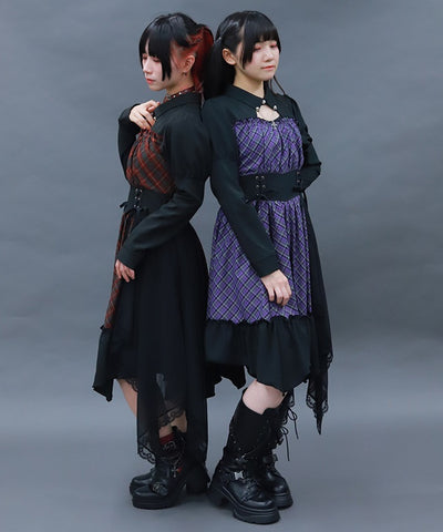 Asymmetric Frill Check Dress