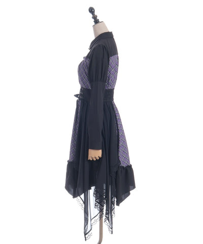 Asymmetric Frill Check Dress