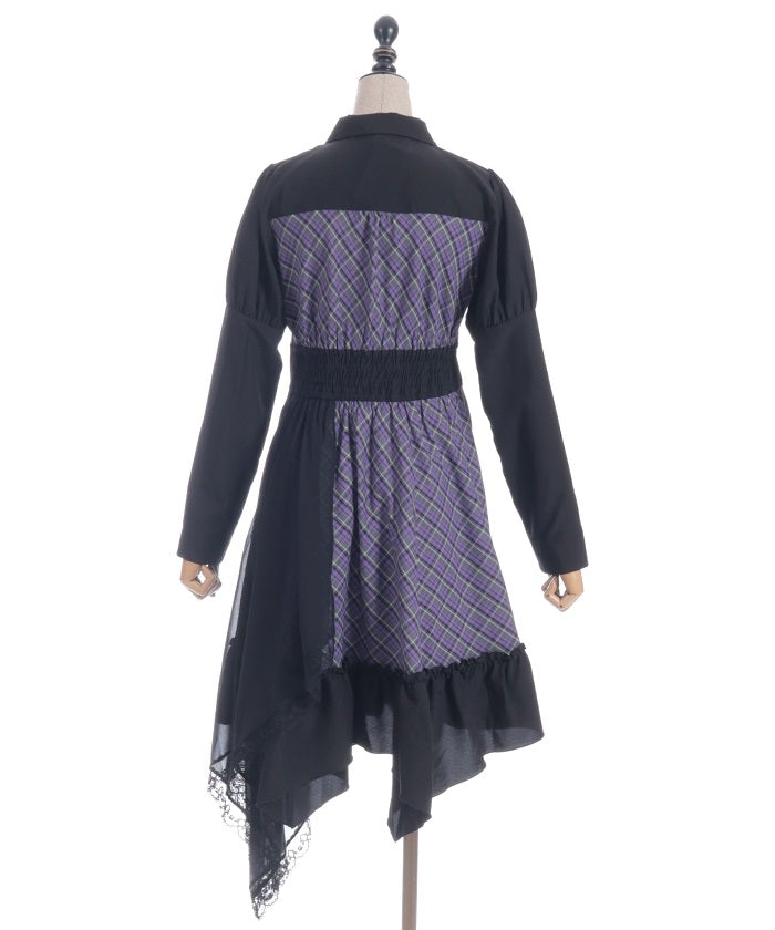 Asymmetric Frill Check Dress