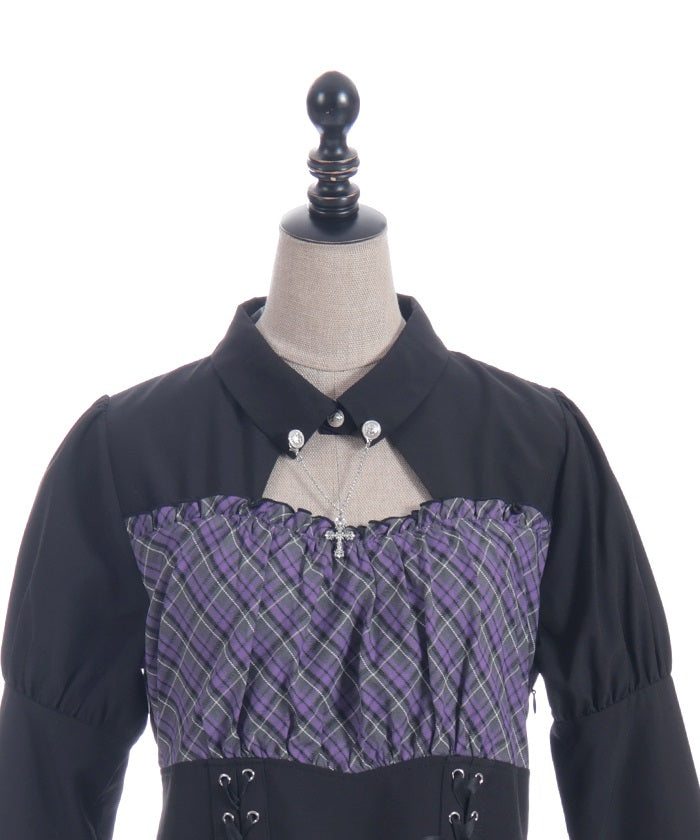 Asymmetric Frill Check Dress