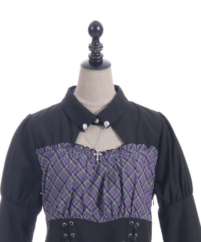 Asymmetric Frill Check Dress