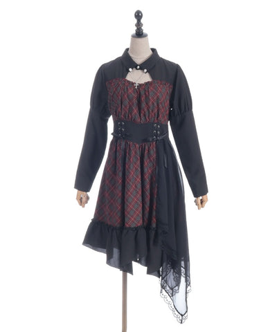 Asymmetric Frill Check Dress