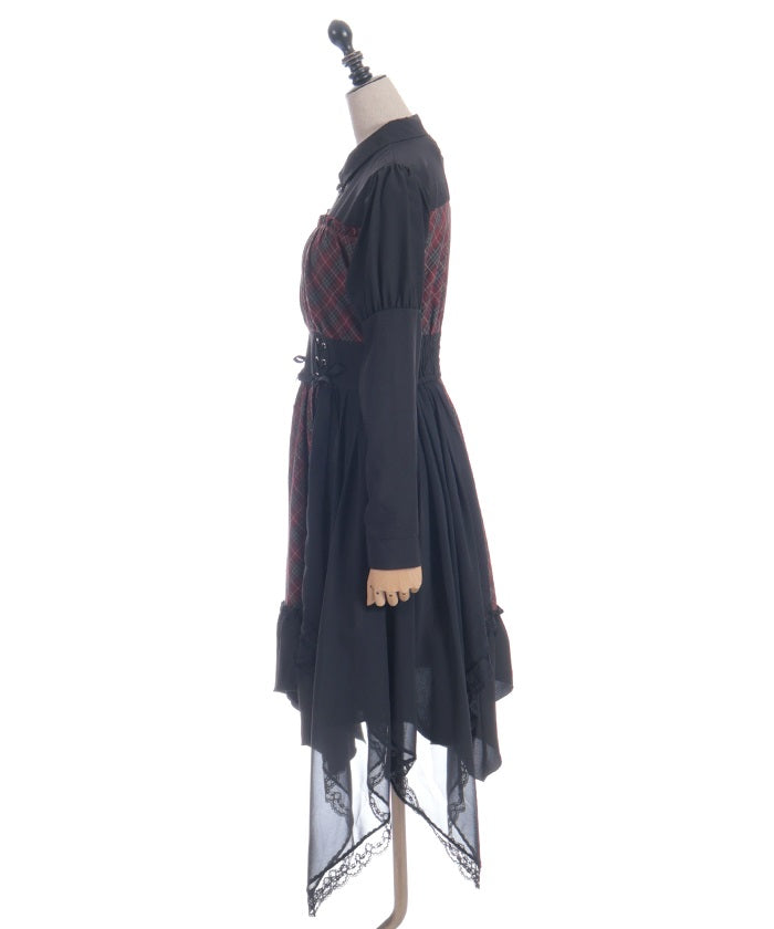 Asymmetric Frill Check Dress