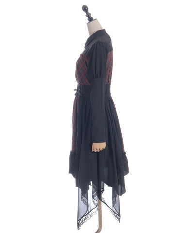 Asymmetric Frill Check Dress