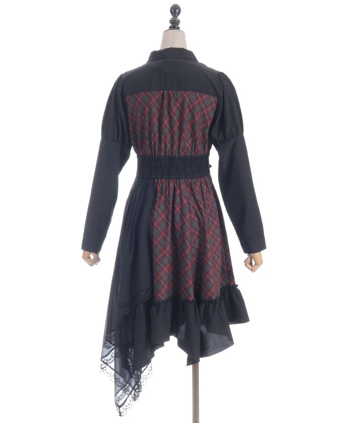 Asymmetric Frill Check Dress